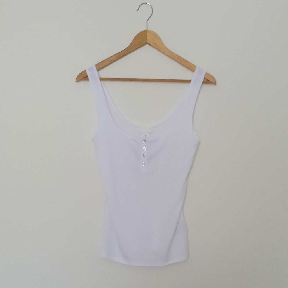 H&M White Tank Top with Button Detail